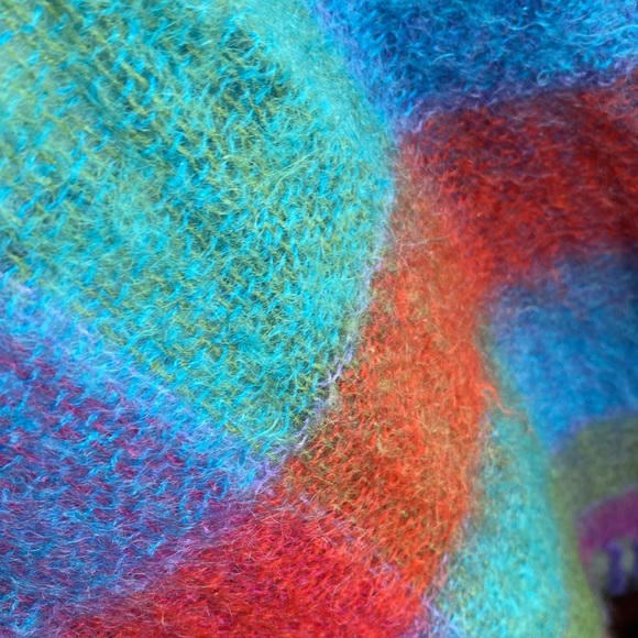 John Hanly Ireland Luxury Irish Colorful Plaid Mohair & Wool Scarf Wrap - Picture 7 of 8